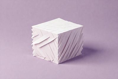 The primary subject of the image is a white cube, which is the main object, scene, or focus of the image. The setting or background of the image is a purple surface, which adds a contrasting color to the scene. The visual style of the image is a combination of photo and digital art, as it appears to be a photograph of a digital art piece. The colors and mood of the image are predominantly white and purple, creating a clean and calming atmosphere.
