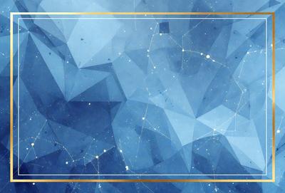 The primary subject of the image is a blue background with a pattern of triangles. The setting is a space-themed background, which adds to the visual style. The image is a digital art piece, showcasing a unique and creative design. The dominant colors are blue and white, creating a calm and serene atmosphere.