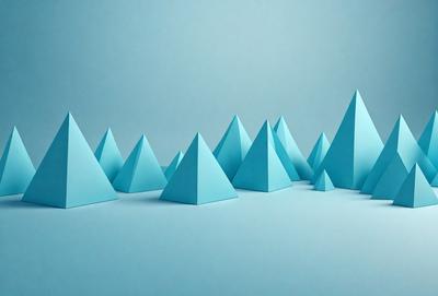 The primary subject of the image is a row of blue triangles, which are arranged in a straight line. The setting is a blue surface, which serves as the background for the triangles. The visual style of the image is digital art, as the triangles are created using a computer program. The dominant colors in the image are blue, and the overall atmosphere is clean and organized.