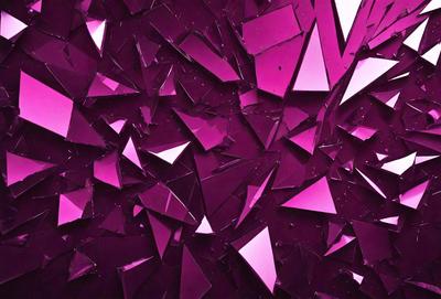 The primary subject of the image is a purple wall with a pattern of broken glass or shattered mirrors. The setting is a room with a purple background, and the visual style appears to be a digital art or illustration. The colors and mood of the image are predominantly purple, creating a unique and artistic atmosphere.