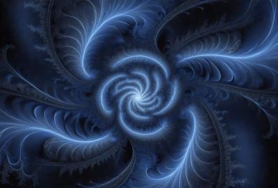 The primary subject of the image is a blue spiral pattern, which appears to be a digital art or illustration. The setting is a dark background, which contrasts with the blue spiral. The visual style is a combination of digital art and illustration, creating a unique and intricate design. The colors and mood of the image are predominantly blue, giving it a calm and serene atmosphere.