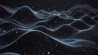The primary subject of the image is a blue and white wave pattern, which is the main object, scene, or focus of the image. The setting or background is a dark, star-filled sky, creating a dramatic and atmospheric environment. The visual style of the image is a combination of digital art and illustration, as it features a detailed and intricate wave pattern. The colors and mood of the image are predominantly blue and white, with the star-filled sky adding a sense of depth and mystery to the scene