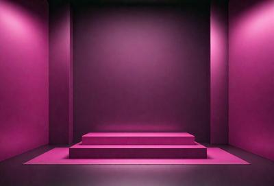 The primary subject of the image is a pink wall with a purple background. The setting is a room with a pink floor, and the visual style is a photo. The colors and mood of the image are predominantly pink and purple, creating a warm and inviting atmosphere.