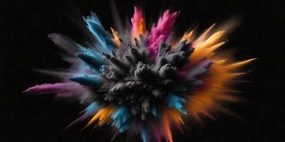 The primary subject of the image is a colorful, abstract art piece that appears to be a combination of a painting and a digital artwork. The setting is a dark background, which contrasts with the vibrant colors of the artwork. The visual style is a mix of traditional painting and digital art, creating a unique and intriguing piece. The colors and mood of the artwork are predominantly bright and lively, with a sense of energy and creativity.