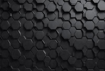 The primary subject of the image is a black and white patterned wall. The setting is a black background, and the visual style is a patterned texture. The dominant colors are black and white, creating a bold and striking atmosphere.