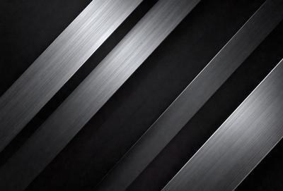 The primary subject of the image is a series of three silver stripes, which are the main objects in the scene. The setting is a black background, creating a contrast between the silver stripes and the dark background. The visual style is a close-up of the silver stripes, emphasizing their texture and reflecting light. The colors and mood of the image are predominantly silver and black, giving it a sleek and modern appearance.