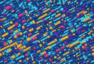 The primary subject of the image is a colorful, abstract design featuring a mix of blue, yellow, and pink colors. The setting is a blue background, and the visual style appears to be a combination of digital art and illustration. The overall atmosphere is vibrant and lively, with the colors creating a sense of energy and movement.