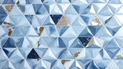 The primary subject of the image is a blue and white geometric pattern, which is the main focus of the image. The setting is a blue and white wall, and the visual style is a photo. The dominant colors are blue and white, creating a clean and modern atmosphere.