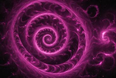 The primary subject of the image is a purple spiral, which appears to be a swirling pattern or a galaxy-like structure. The setting is a dark background, which contrasts with the vibrant purple color of the spiral. The visual style of the image is a combination of digital art and illustration, creating a unique and captivating design. The colors and mood of the image are predominantly purple, giving it a calming and serene atmosphere.