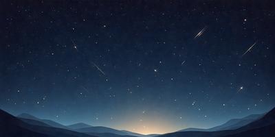The primary subject of the image is the night sky filled with stars. The setting is a mountainous landscape, with the mountains visible in the background. The visual style is a painting, which creates a serene and peaceful atmosphere. The colors and mood of the image are predominantly dark and tranquil, with the stars and the mountain range providing a sense of depth and beauty.