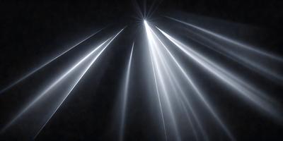 The primary subject of the image is a bright light source, possibly a light bulb or a lightning bolt, shining through a dark background. The light source is surrounded by a series of bright, white lines, creating a visually striking scene. The setting appears to be a dark room or an area with limited lighting, which further emphasizes the brightness of the light source. The visual style of the image is a combination of a photo and digital art, as the bright lines and light source are depicted in a way that