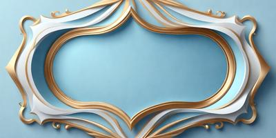 The primary subject of the image is a blue background with a gold frame. The setting is a blue wall, and the visual style is a combination of digital art and illustration. The colors and mood of the image are predominantly blue and gold, creating a sense of elegance and sophistication.