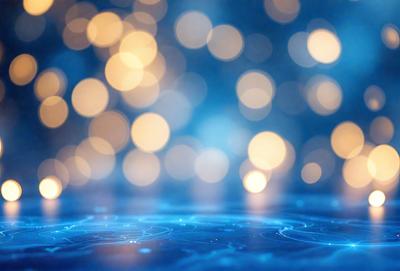 The primary subject of the image is a blue background with a pattern of bright lights, creating a visually appealing and dynamic scene. The setting appears to be a dark room, with the lights shining through a window or a glass surface. The visual style of the image is a combination of digital art and illustration, as the lights are depicted in a way that resembles a digital artwork or a painting. The colors and mood of the image are predominantly blue, with the bright lights adding a sense of energy and