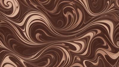 The primary subject of the image is a close-up of a chocolate-colored pattern, which appears to be a swirling design. The setting is a wooden surface, and the visual style is a close-up of the pattern. The colors and mood of the image are predominantly brown and rich, creating a warm and inviting atmosphere.