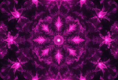 The primary subject of the image is a purple flower with a pink center, surrounded by a purple background. The visual style of the image is a digital art or illustration, with a patterned background that adds to the overall atmosphere. The colors and mood of the image are predominantly purple and pink, creating a sense of calmness and beauty.