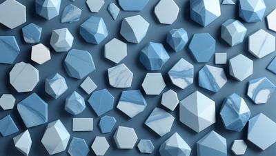 The primary subject of the image is a collection of blue and white geometric shapes, which are arranged in a visually appealing manner. The setting is a blue background, which provides a contrasting and complementary color to the shapes. The visual style of the image is a combination of digital art and illustration, creating a unique and eye-catching pattern. The dominant colors in the image are blue and white, which evoke a sense of calmness and sophistication.