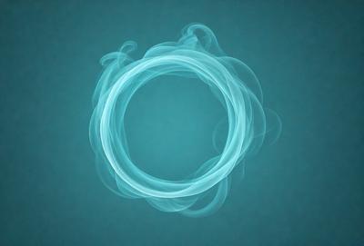 The primary subject of the image is a blue circle, which appears to be a smoke or steam ring. The setting is a blue background, and the visual style is a digital art or illustration. The dominant colors are blue and white, creating a calm and serene atmosphere.
