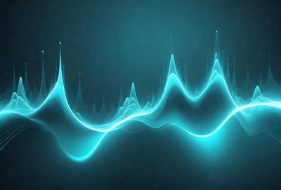 The primary subject of the image is a blue wave or sound wave, which is the main focus of the image. The setting is a dark blue background, which creates a contrasting and dramatic effect. The visual style is a digital art or illustration, as the wave appears to be a digital creation. The colors and mood of the image are predominantly blue, creating a sense of calmness and tranquility.