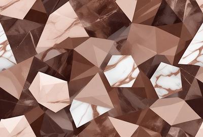 The primary subject of the image is a close-up of a marble surface with a pattern of triangles. The setting is a marble-like surface, possibly a wall or a countertop. The visual style is a combination of a photo and digital art, creating a unique and intricate pattern. The colors and mood of the image are predominantly brown and earthy tones, giving it a natural and elegant appearance.