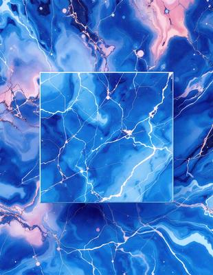 The primary subject of the image is a blue and white marbled tile. The setting is a blue and white marbled tile wall, which serves as the background. The visual style is a close-up of the tile, showcasing its intricate design. The dominant colors are blue and white, creating a calm and soothing atmosphere.