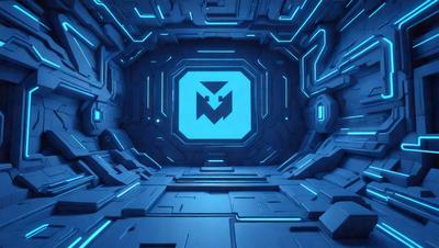 The primary subject of the image is a blue and white room with a large blue square in the center. The room appears to be a futuristic setting, possibly a space station or a high-tech facility. The visual style of the image is a combination of digital art and illustration, creating a unique and captivating atmosphere. The dominant colors in the image are blue and white, which contribute to the futuristic and technological vibe of the scene.