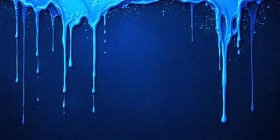 The primary subject of the image is a blue background with dripping blue paint. The setting is a dark room, and the visual style is a digital art or illustration. The dominant colors are blue, and the overall atmosphere is moody and dramatic.