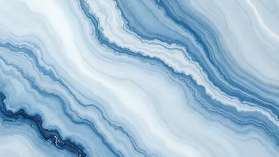 The primary subject of the image is a blue and white marbled tile. The setting is a bathroom, as indicated by the presence of the marbled tile. The visual style is a close-up of the tile, showcasing its intricate design. The dominant colors are blue and white, creating a calm and soothing atmosphere.