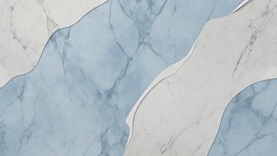 The primary subject of the image is a marble-like surface with a blue and white color scheme. The setting is a wall with a blue background, and the visual style appears to be a combination of a photo and a drawing. The colors and mood of the image are predominantly blue and white, creating a clean and elegant atmosphere.