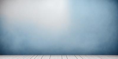 The primary subject of the image is a white wall with a blue background. The setting is a room with a wooden floor. The visual style is a photo, and the colors and mood are predominantly white and blue, creating a clean and calm atmosphere.