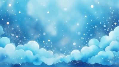 The primary subject of the image is a cloudy blue sky filled with white clouds. The setting is a vast, open space with no visible landmarks or objects. The visual style is a digital art or illustration, creating a sense of depth and movement in the scene. The colors and mood are predominantly blue and white, giving the image a serene and peaceful atmosphere.
