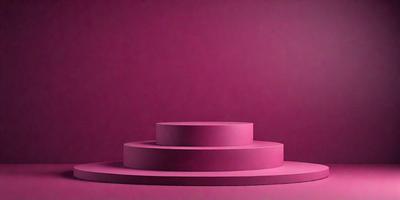 The primary subject of the image is a three-layered cake, which is placed on a pink surface. The cake is the main focus of the image, and it is displayed in a visually appealing manner. The setting or background of the image is a pink wall, which adds a vibrant and warm atmosphere to the scene. The visual style of the image is a close-up of the cake, showcasing its details and texture. The colors and mood of the image are predominantly p