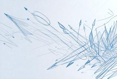 The primary subject of the image is a drawing of an arrow, which is the main object, scene, or focus of the image. The drawing is blue and appears to be a digital art or illustration. The setting or background of the image is a white surface, which provides a clean and uncluttered backdrop for the drawing. The visual style of the image is artistic and creative, showcasing the artist's skill in drawing the arrow. The colors and mood of the image are predominantly blue, giving