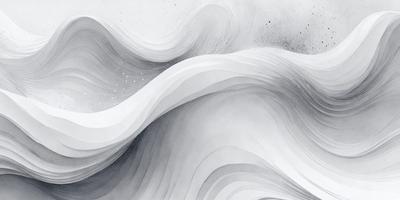 The primary subject of the image is a large, white, and gray wave. The wave is the main focus of the image, and it appears to be a digital art or illustration. The setting is a vast, open ocean, and the visual style gives the impression of a dynamic and powerful force of nature. The colors and mood of the image are predominantly white and gray, creating a sense of calmness and tranquility.
