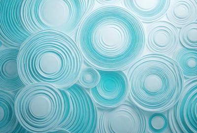 The primary subject of the image is a blue and white patterned wallpaper with a circular design. The setting is a room with a blue and white color scheme. The visual style is a combination of digital art and illustration. The dominant colors are blue and white, creating a calm and soothing atmosphere.