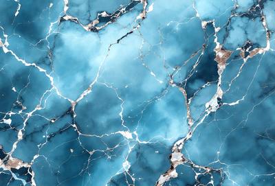 The primary subject of the image is a blue and white marble-like surface, which appears to be a wall or a countertop. The setting is a room with a blue and white color scheme. The visual style is a close-up of the marble surface, showcasing its intricate patterns and textures. The colors and mood of the image are predominantly blue and white, creating a calm and elegant atmosphere.