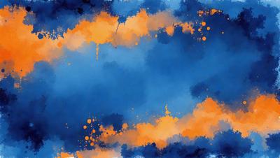 The primary subject of the image is a blue and orange background with a few orange dots. The setting is a blue sky, and the visual style appears to be a digital art or illustration. The dominant colors are blue and orange, creating a vibrant and lively atmosphere.
