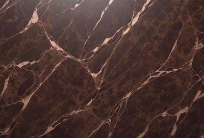 The primary subject of the image is a marble wall with a brown and white pattern. The setting is a room with a brown and white marble wall as the main focus. The visual style is a close-up of the marble wall, showcasing its intricate pattern. The colors and mood of the image are warm and earthy, with the brown and white marble creating a natural and elegant atmosphere.