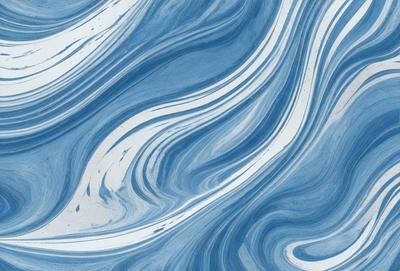The primary subject of the image is a blue and white swirling pattern, which appears to be a painting or a digital artwork. The setting is a blue background, and the visual style is a combination of photo and digital art. The dominant colors are blue and white, creating a calming and serene atmosphere.