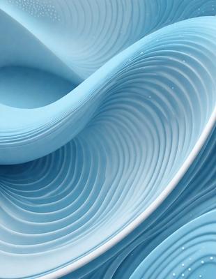 The primary subject of the image is a blue, wavy, and curved surface, which appears to be a sculpture or a piece of art. The setting is a blue background, which complements the blue color of the sculpture. The visual style of the image is a combination of photo and digital art, creating a unique and eye-catching piece. The colors and mood of the image are predominantly blue, giving it a calming and serene atmosphere.