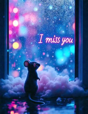 The primary subject of the image is a small mouse standing on a cloud. The mouse is positioned in the center of the scene, and the cloud is located below it. The setting appears to be a nighttime sky, with a backdrop of a window. The visual style of the image is a digital art or illustration, creating a whimsical and playful atmosphere. The dominant colors in the image are blue and pink, which contribute to the overall mood of the scene.