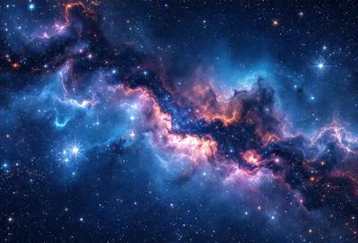 The primary subject of the image is a beautiful, colorful nebula in space. The setting is a dark, starry sky, with the nebula being the main focus of the image. The visual style is a combination of a photo and digital art, creating a stunning and detailed representation of the celestial object. The colors and mood of the image are vibrant and captivating, with the nebula's vivid hues and the vastness of the space creating a sense of wonder and a