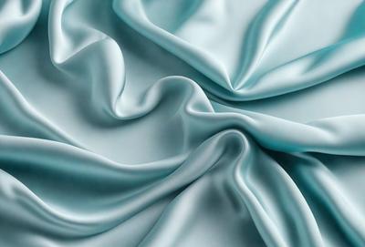The primary subject of the image is a close-up of a blue fabric, possibly a piece of silk or satin. The setting is a white background, which provides a clean and minimalist appearance. The visual style is a close-up, which emphasizes the details of the fabric. The colors and mood of the image are predominantly blue, creating a calm and serene atmosphere.