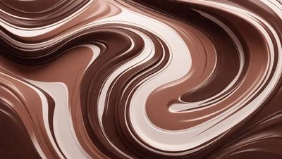 The primary subject of the image is a close-up of a chocolate fountain, showcasing its swirling and flowing design. The setting is a kitchen, with the fountain placed on a counter. The visual style is a combination of a photo and digital art, creating a realistic yet artistic representation of the chocolate fountain. The dominant colors are brown and white, with the chocolate fountain being the main focus of the image. The overall atmosphere is one of indulgence