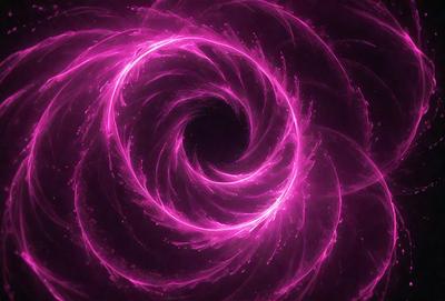 The primary subject of the image is a large, pink, spiral-shaped object. The setting is a dark background, which contrasts with the bright pink color of the spiral. The visual style appears to be a combination of a photo and digital art, as the spiral has a distinct, artistic quality. The colors and mood of the image are predominantly pink, creating a warm and vibrant atmosphere.