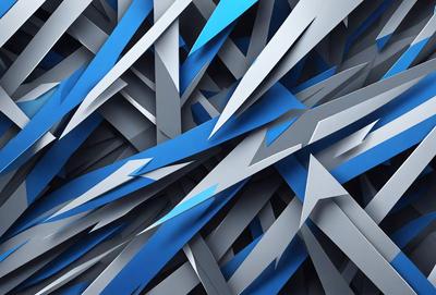The primary subject of the image is a blue and white geometric pattern. The setting is a blue background, and the visual style is digital art. The dominant colors are blue and white, creating a calm and soothing atmosphere.