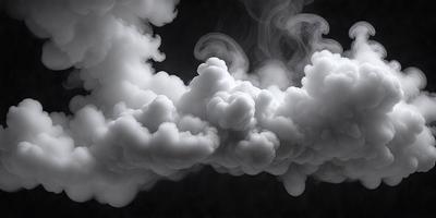 The primary subject of the image is a cloudy sky with a dark background. The setting is a nighttime scene, and the visual style appears to be a black and white photo. The clouds are the main focus of the image, and they are depicted in various shapes and sizes, creating a dramatic and moody atmosphere.