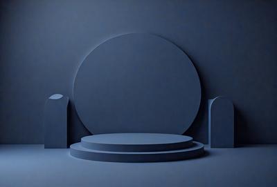 The primary subject of the image is a blue circular object, which appears to be a sculpture or a piece of art. The setting is a dark room, with the circular object as the main focus. The visual style of the image is a combination of digital art and illustration, creating a unique and intriguing atmosphere. The dominant colors in the image are blue and black, which contribute to the overall mood of the scene.