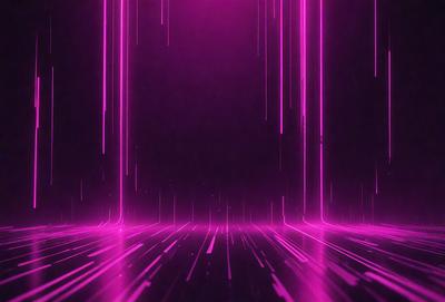 The primary subject of the image is a purple room with a pink door. The setting is a dark room with a purple background. The visual style is a digital art or illustration, creating a surreal and futuristic atmosphere. The dominant colors are purple and pink, giving the room a unique and vibrant appearance.