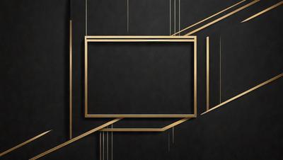 The primary subject of the image is a large, empty picture frame. The setting is a black background, which contrasts with the gold frame. The visual style is a combination of a photo and digital art, creating a unique and eye-catching design. The colors and mood of the image are predominantly black and gold, giving it a sophisticated and elegant appearance.