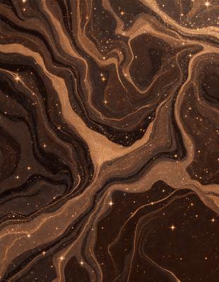 The primary subject of the image is a close-up of a black and brown marbled surface, possibly a piece of wood or a stone. The setting is a dark room, and the visual style appears to be a combination of a photo and a digital art or illustration. The colors and mood of the image are dark and moody, with the black and brown marbled surface contrasting against the dark background.